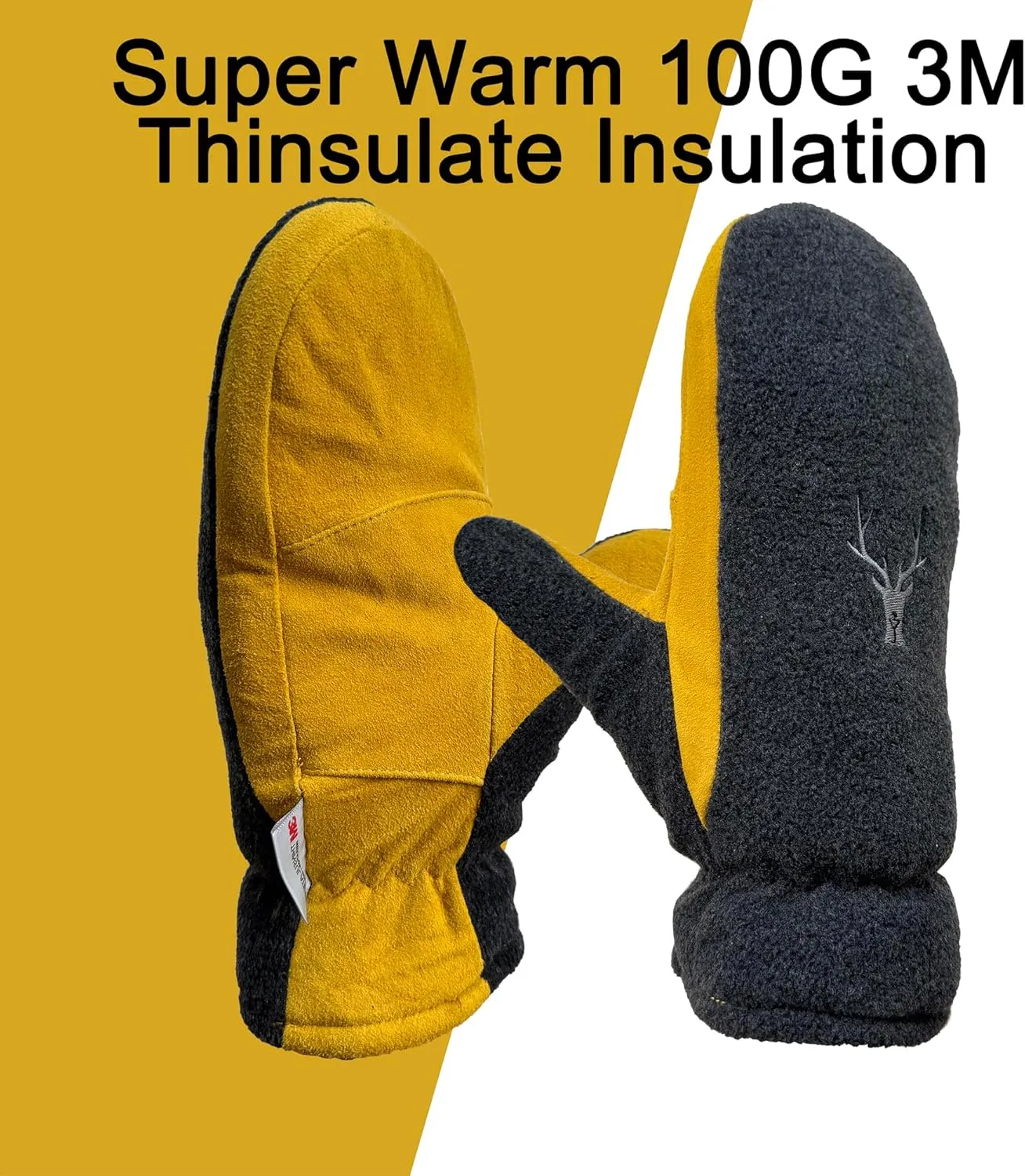 SKYDEER Upgraded Winter Mittens with Soft Deerskin Suede Leather & Thermal Polar Fleece & Warm C100G 3M Thinsulate Insulation