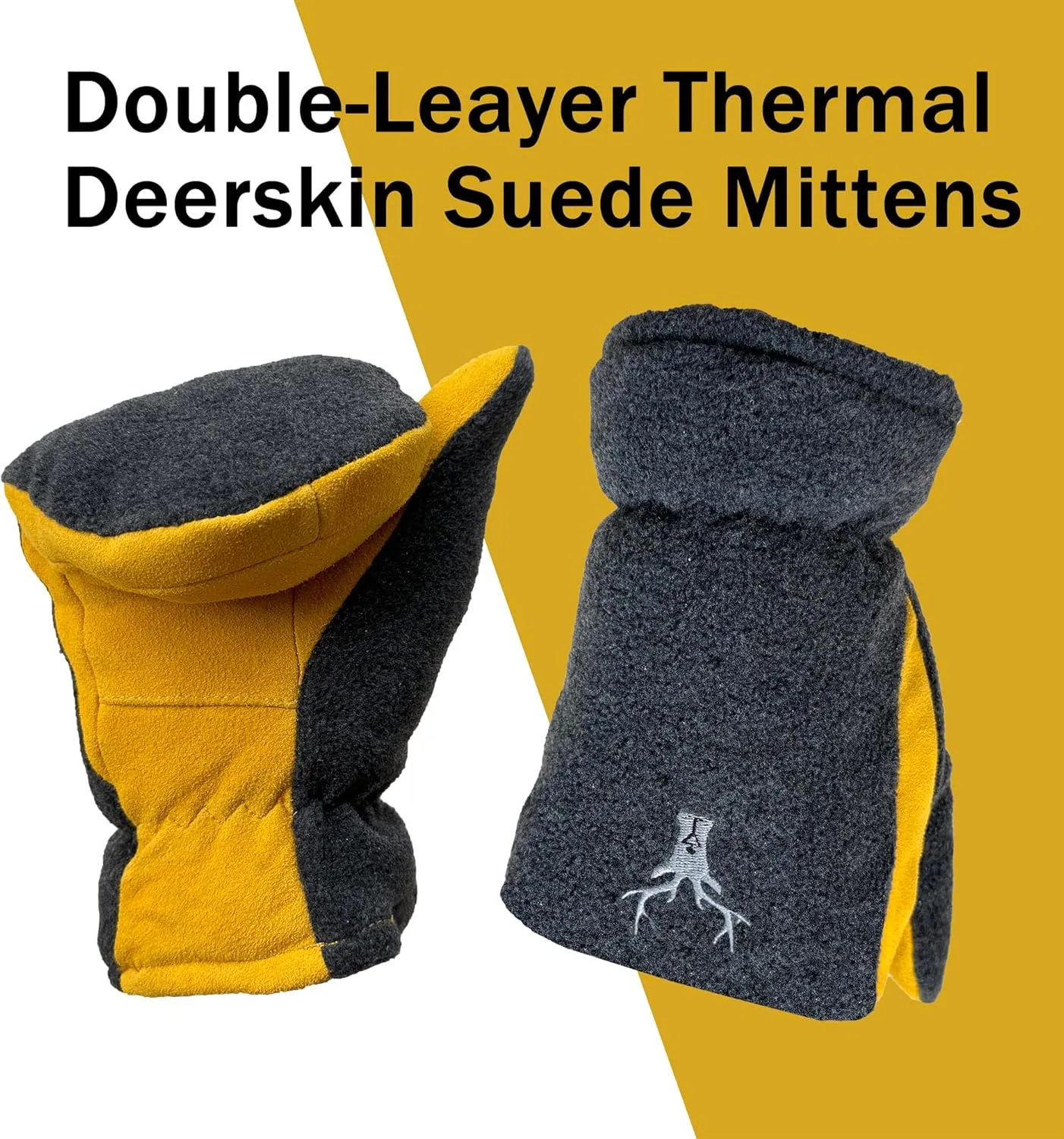 SKYDEER Upgraded Winter Mittens with Soft Deerskin Suede Leather & Thermal Polar Fleece & Warm C100G 3M Thinsulate Insulation