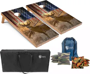 Tailgating Pros American Themed Lightweight Corn Hole Board Set w/Multicolored Built-in LED Lights, Bean Bags and Carrying Case - 4'x2' Cornhole Toss