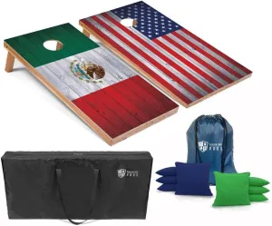 Tailgating Pros Regulation Cornhole Boards Flag Set - Includes 8 Bean Bags, Carrying Cases, and 4'x2' Corn Hole Toss Game