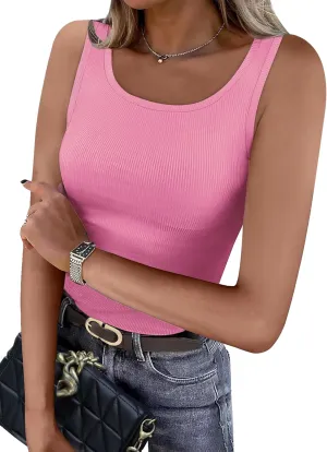 WIHOLL Womens Ribbed Tank Tops 2025 Summer Scoop Neck Slim Fitted Tops Casual Basic Knit Sleeveless Shirts