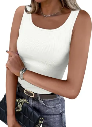 WIHOLL Womens Ribbed Tank Tops 2025 Summer Scoop Neck Slim Fitted Tops Casual Basic Knit Sleeveless Shirts