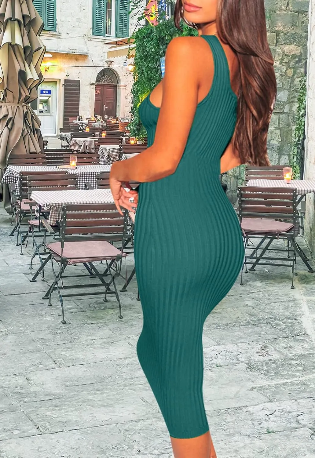 Women's Sexy Bodycon Tank Dresses Sleeveless Ribbed Knit Midi Club Dresses