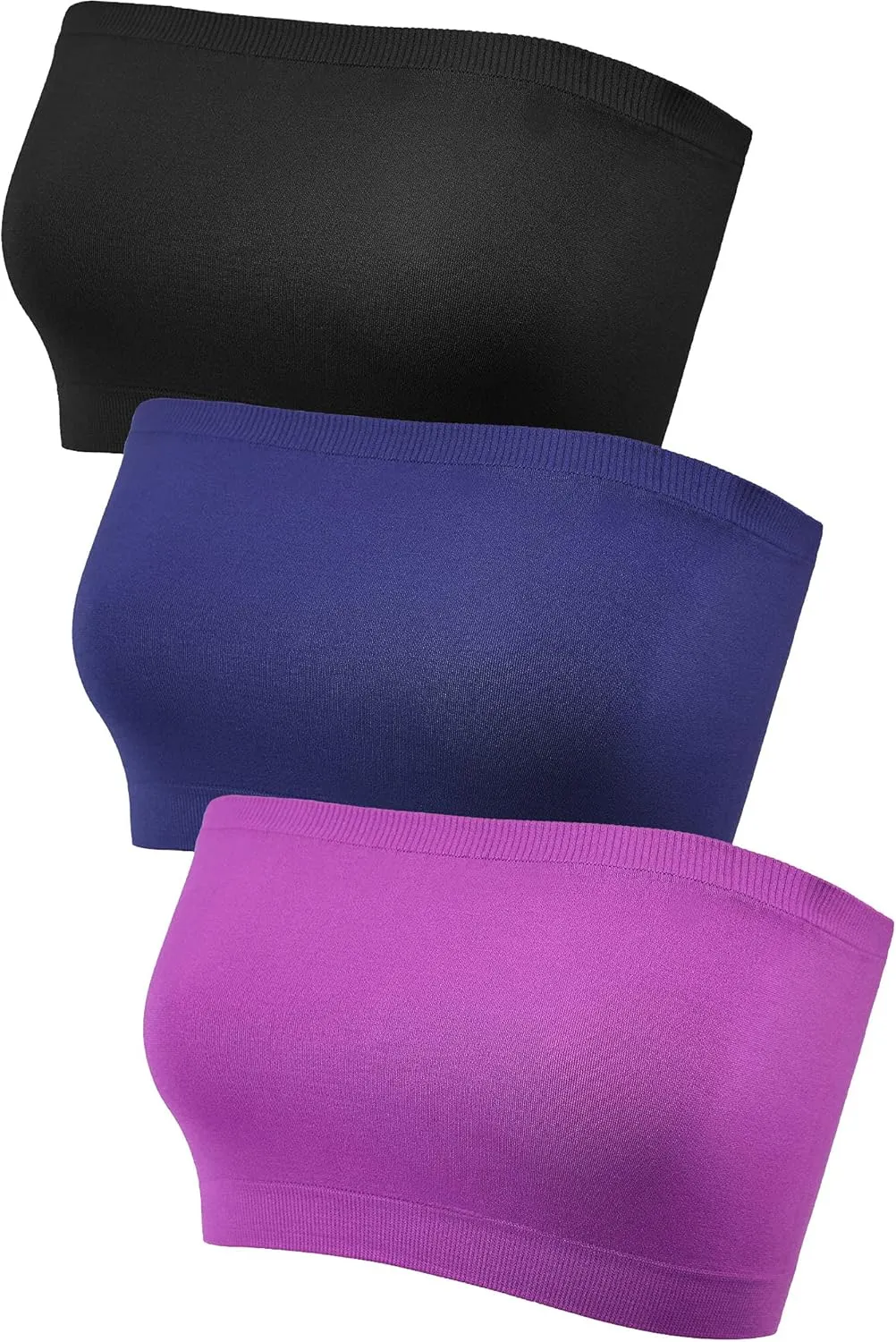 Women's Strapless Bralette Seamless Bandeau Stretchy Non-Padded Bandeau Tube Top Bra in Multi Color, 3 Pieces