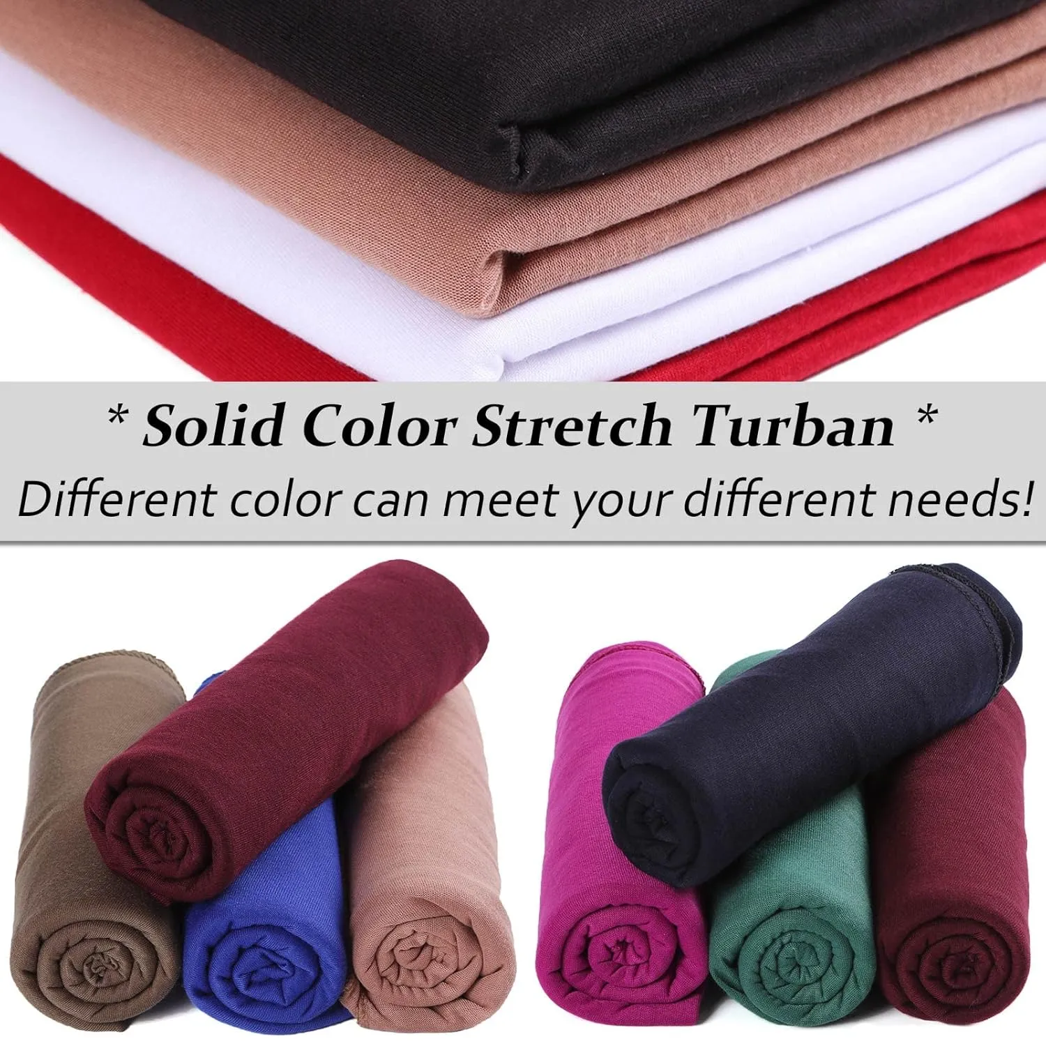 XTREND 4 Pieces Head Wrap Stretch Jersey Turban Bohemian Style Solid Color Extra Long Hair Scarf Soft Breathable African Knit Head Scarves Turban Tie for Women (Black, Camel, Army Green, Royal Blue)